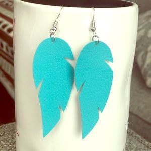 Teal faux leather earrings